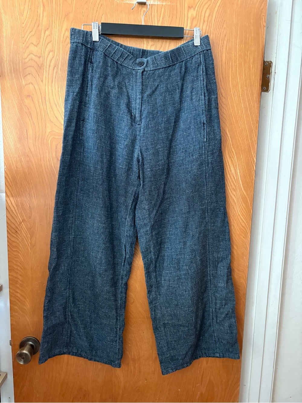 Eileen Fisher Tweedy Hemp Cotton Wide-Leg Pant Chinos in Dark Blue M - Picture 2 of 10